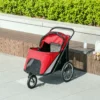 Hondenwagen hondenbuggy met netvensters, opvouwbare kattenwagen met veiligheidslijn, grote rubberen wielen voor middelgrote, grote honden tot 30 kg, oxford, rood 9