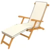 Houten vouwbare zonneligstoel met voetensteun, matras, ergonomische ligstoel weerbestendige campingligstoel, tuinstoel tot 160 kg belastbaar, voor tuin vakantie buiten strand zwembad, teak 1