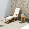 Houten vouwbare zonneligstoel met voetensteun, matras, ergonomische ligstoel weerbestendige campingligstoel, tuinstoel tot 160 kg belastbaar, voor tuin vakantie buiten strand zwembad, teak 10