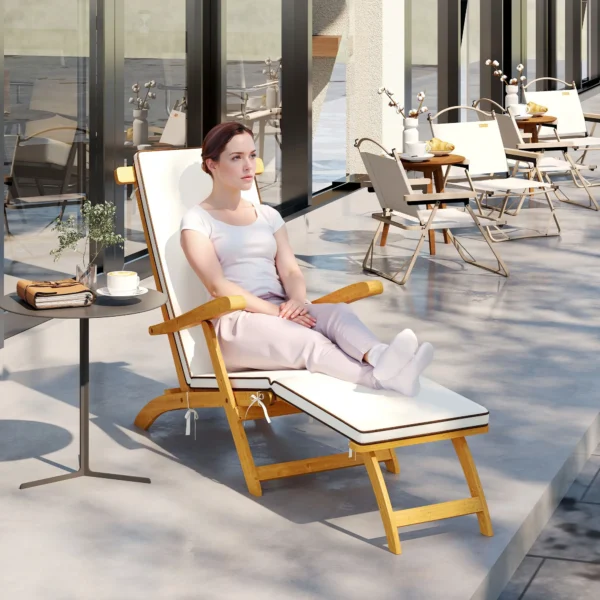 Houten vouwbare zonneligstoel met voetensteun, matras, ergonomische ligstoel weerbestendige campingligstoel, tuinstoel tot 160 kg belastbaar, voor tuin vakantie buiten strand zwembad, teak 2