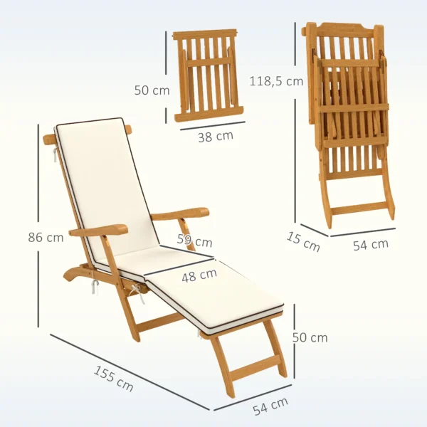Houten vouwbare zonneligstoel met voetensteun, matras, ergonomische ligstoel weerbestendige campingligstoel, tuinstoel tot 160 kg belastbaar, voor tuin vakantie buiten strand zwembad, teak 4