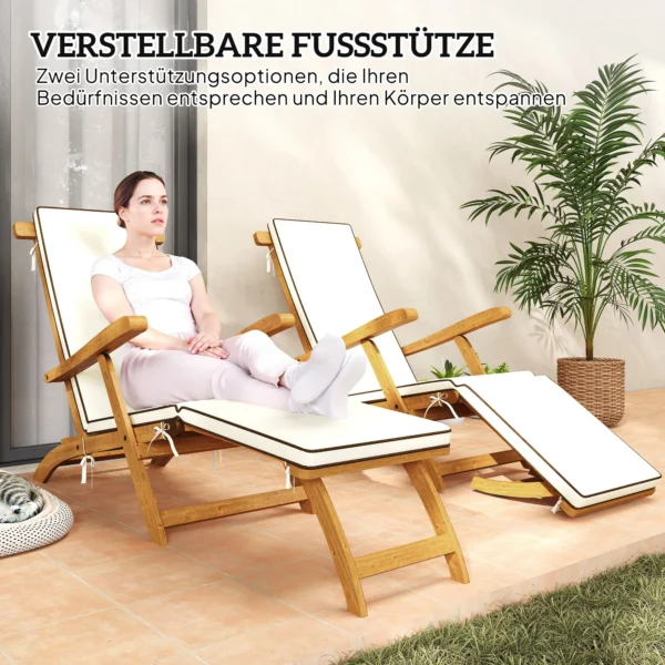Houten vouwbare zonneligstoel met voetensteun, matras, ergonomische ligstoel weerbestendige campingligstoel, tuinstoel tot 160 kg belastbaar, voor tuin vakantie buiten strand zwembad, teak 6