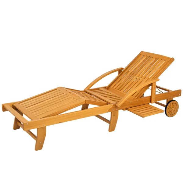 Houten vouwbare zonneligstoel met zijtafel, rol, ligstoel met 4 voudig verstelbare rugleuning, campingligstoel, tuinstoel tot 160 kg belastbaar, voor tuin strand, teak 1