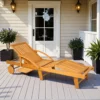 Houten vouwbare zonneligstoel met zijtafel, rol, ligstoel met 4 voudig verstelbare rugleuning, campingligstoel, tuinstoel tot 160 kg belastbaar, voor tuin strand, teak 2