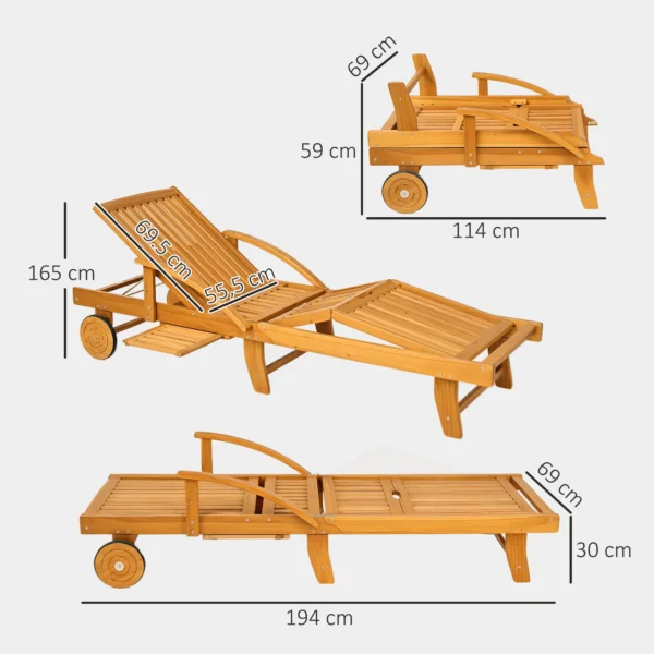 Houten vouwbare zonneligstoel met zijtafel, rol, ligstoel met 4 voudig verstelbare rugleuning, campingligstoel, tuinstoel tot 160 kg belastbaar, voor tuin strand, teak 4