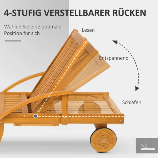 Houten vouwbare zonneligstoel met zijtafel, rol, ligstoel met 4 voudig verstelbare rugleuning, campingligstoel, tuinstoel tot 160 kg belastbaar, voor tuin strand, teak 6
