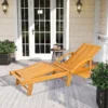 Houten vouwbare zonneligstoel met zijtafel, rol, ligstoel met 4 voudig verstelbare rugleuning, campingligstoel, tuinstoel tot 160 kg belastbaar, voor tuin strand, teak 9