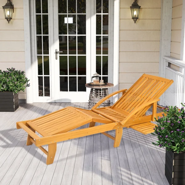 Houten vouwbare zonneligstoel met zijtafel, rol, ligstoel met 4 voudig verstelbare rugleuning, campingligstoel, tuinstoel tot 160 kg belastbaar, voor tuin strand, teak 9