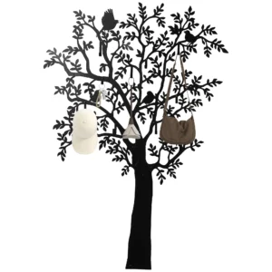Kapstokhaken wandkapstok in boomvorm met 4 vogels kapstoklijst met 8 haken wanddecoratie voor jassen, mantels, hoeden, sjaals, handtassen, 120 x 175 cm, zwart 1