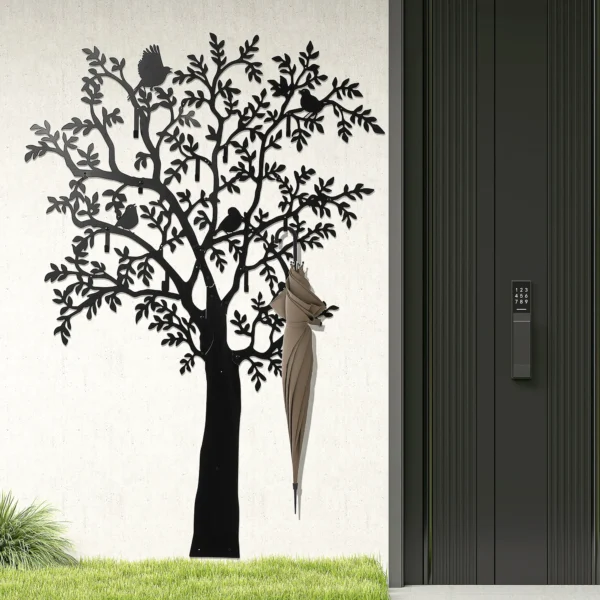 Kapstokhaken wandkapstok in boomvorm met 4 vogels kapstoklijst met 8 haken wanddecoratie voor jassen, mantels, hoeden, sjaals, handtassen, 120 x 175 cm, zwart 10