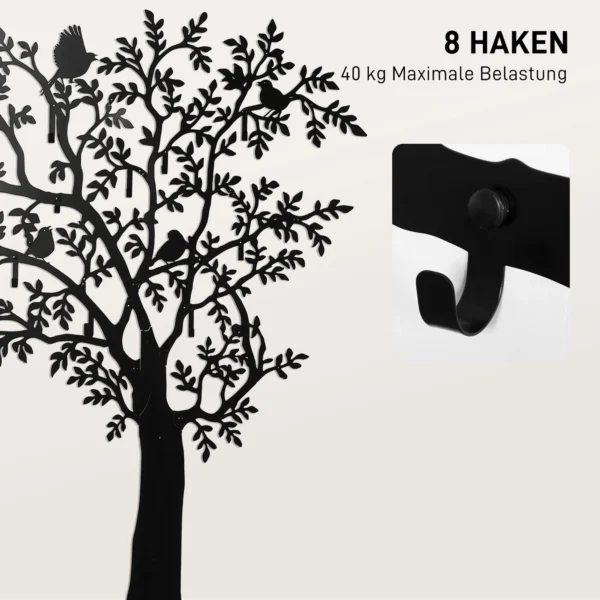 Kapstokhaken wandkapstok in boomvorm met 4 vogels kapstoklijst met 8 haken wanddecoratie voor jassen, mantels, hoeden, sjaals, handtassen, 120 x 175 cm, zwart 5
