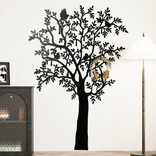 Kapstokhaken wandkapstok in boomvorm met 4 vogels kapstoklijst met 8 haken wanddecoratie voor jassen, mantels, hoeden, sjaals, handtassen, 120 x 175 cm, zwart 9