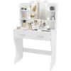 Kaptafel met dimbare led verlichting, make up tafel met spiegel, kaptafel met 2 lades, 6 open planken, voor slaapkamer, wit 1