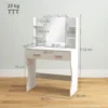 Kaptafel met dimbare led verlichting, make up tafel met spiegel, kaptafel met 2 lades, 6 open planken, voor slaapkamer, wit 4