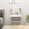 Kaptafel met dimbare led verlichting, make up tafel met spiegel, kaptafel met 2 lades, 6 open planken, voor slaapkamer, wit 9