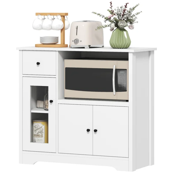 Keukenkast buffetkast met magnetronplank, magnetronkast met 3 deuren, lade, verstelbare planken, opbergkast voor keuken, eetkamer, woonkamer, wit 1