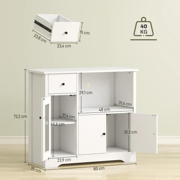 Keukenkast buffetkast met magnetronplank, magnetronkast met 3 deuren, lade, verstelbare planken, opbergkast voor keuken, eetkamer, woonkamer, wit 4