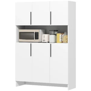 Keukenkast buffetkast met werkblad, 6 deuren, 4 kasten, hoge kast met geluidloze scharnieren, magnetronkast met modern ontwerp, wit 1