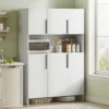 Keukenkast buffetkast met werkblad, 6 deuren, 4 kasten, hoge kast met geluidloze scharnieren, magnetronkast met modern ontwerp, wit 2