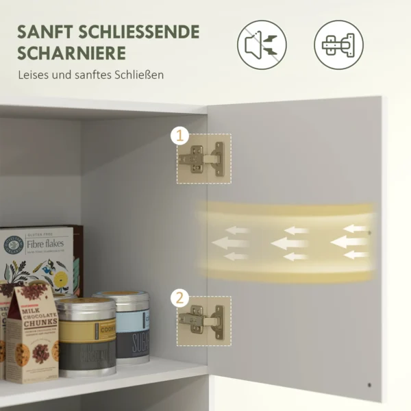 Keukenkast buffetkast met werkblad, 6 deuren, 4 kasten, hoge kast met geluidloze scharnieren, magnetronkast met modern ontwerp, wit 6