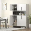 Keukenkast buffetkast met werkblad, 6 deuren, 4 kasten, hoge kast met geluidloze scharnieren, magnetronkast met modern ontwerp, wit 9