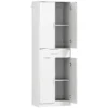 Keukenkast hoge kast met verstelbare planken, 4 deuren buffetkast met lade, voorraadkast met scandinavisch design, wit 1