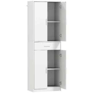 Keukenkast hoge kast met verstelbare planken, 4 deuren buffetkast met lade, voorraadkast met scandinavisch design, wit 1