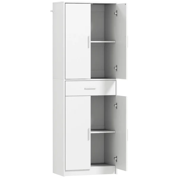 Keukenkast hoge kast met verstelbare planken, 4 deuren buffetkast met lade, voorraadkast met scandinavisch design, wit 1