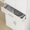 Keukenkast hoge kast met verstelbare planken, 4 deuren buffetkast met lade, voorraadkast met scandinavisch design, wit 10