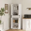 Keukenkast hoge kast met verstelbare planken, 4 deuren buffetkast met lade, voorraadkast met scandinavisch design, wit 2