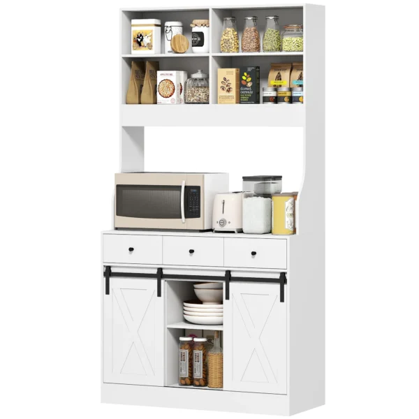 Keukenkast, hoge kast met werkblad, buffetkast met schuifdeuren, 3 lades, verstelbare planken, opbergkast voor keuken eetkamer 93,5x40x180 cm wit 1