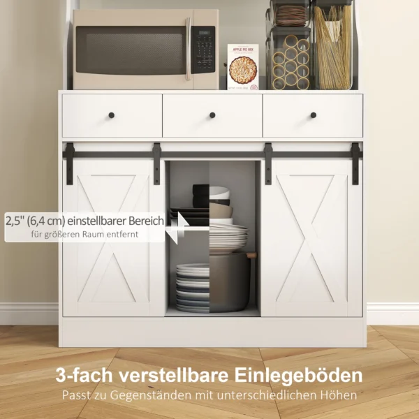 Keukenkast, hoge kast met werkblad, buffetkast met schuifdeuren, 3 lades, verstelbare planken, opbergkast voor keuken eetkamer 93,5x40x180 cm wit 6