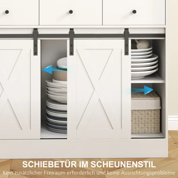 Keukenkast, hoge kast met werkblad, buffetkast met schuifdeuren, 3 lades, verstelbare planken, opbergkast voor keuken eetkamer 93,5x40x180 cm wit 8