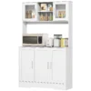 Keukenkast hoge kast met werkblad buffetkast met verstelbare planken, 5 deuren, voorraadkast met glazen deuren, scandinavisch ontwerp, wit 1