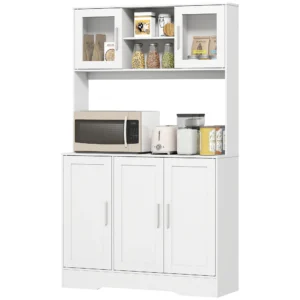 Keukenkast hoge kast met werkblad buffetkast met verstelbare planken, 5 deuren, voorraadkast met glazen deuren, scandinavisch ontwerp, wit 1