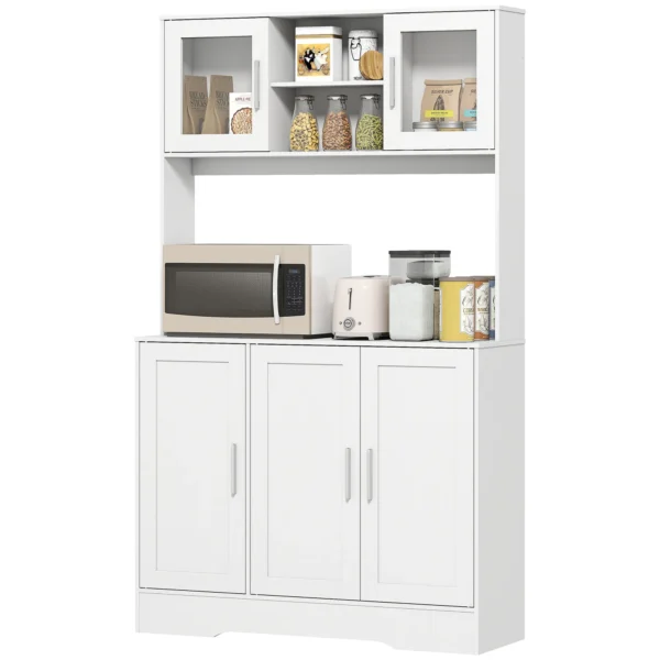 Keukenkast hoge kast met werkblad buffetkast met verstelbare planken, 5 deuren, voorraadkast met glazen deuren, scandinavisch ontwerp, wit 1