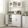 Keukenkast hoge kast met werkblad buffetkast met verstelbare planken, 5 deuren, voorraadkast met glazen deuren, scandinavisch ontwerp, wit 2