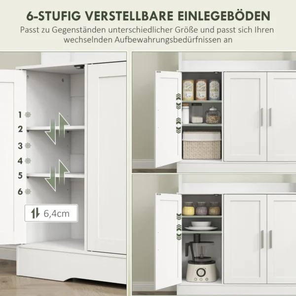 Keukenkast hoge kast met werkblad buffetkast met verstelbare planken, 5 deuren, voorraadkast met glazen deuren, scandinavisch ontwerp, wit 6