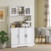 Keukenkast hoge kast met werkblad buffetkast met verstelbare planken, 5 deuren, voorraadkast met glazen deuren, scandinavisch ontwerp, wit 9