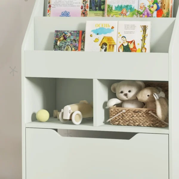 Kinder boekenkast kinderkast met lade, 3 opbergvakken en 2 open vakken, opbergrek voor kinderkamer, speelkamer, lichtgroen, 60 x 29,9 x 90 cm 10
