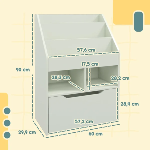 Kinder boekenkast kinderkast met lade, 3 opbergvakken en 2 open vakken, opbergrek voor kinderkamer, speelkamer, lichtgroen, 60 x 29,9 x 90 cm 4