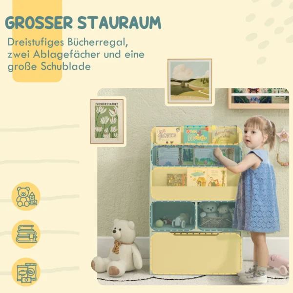 Kinder boekenkast kinderkast met lade, 3 opbergvakken en 2 open vakken, opbergrek voor kinderkamer, speelkamer, lichtgroen, 60 x 29,9 x 90 cm 5