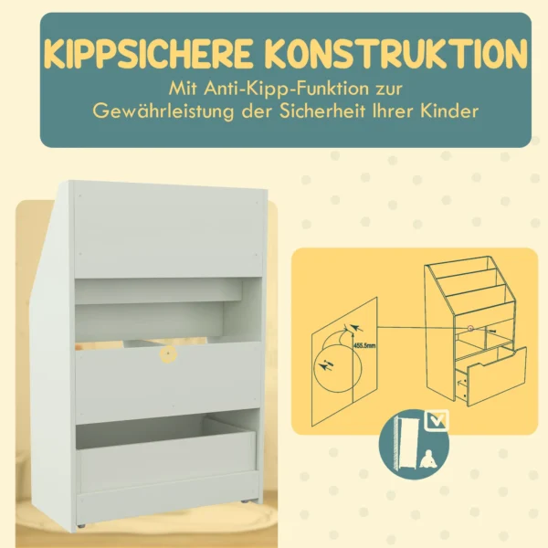 Kinder boekenkast kinderkast met lade, 3 opbergvakken en 2 open vakken, opbergrek voor kinderkamer, speelkamer, lichtgroen, 60 x 29,9 x 90 cm 6