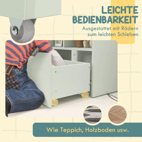 Kinder boekenkast kinderkast met lade, 3 opbergvakken en 2 open vakken, opbergrek voor kinderkamer, speelkamer, lichtgroen, 60 x 29,9 x 90 cm 7