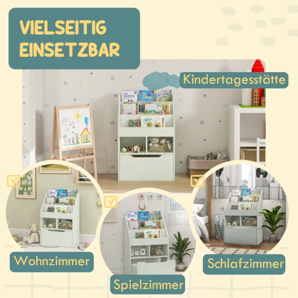Kinder boekenkast kinderkast met lade, 3 opbergvakken en 2 open vakken, opbergrek voor kinderkamer, speelkamer, lichtgroen, 60 x 29,9 x 90 cm 8
