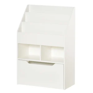 Kinderboekenkast met lade, 3 opbergvakken en 2 open vakken, opbergrek voor kinderkamer, speelkamer, wit, 60 x 29,9 x 90 cm 1
