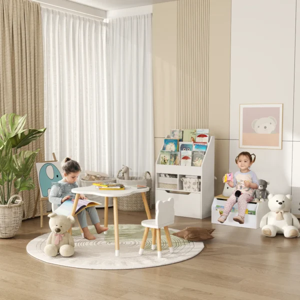 Kinderboekenkast met lade, 3 opbergvakken en 2 open vakken, opbergrek voor kinderkamer, speelkamer, wit, 60 x 29,9 x 90 cm 10