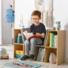 Kinderboekenkast met zitkruk kinderbank met 6 vakken zitkist met 3 kussens speelgoedkist vanaf 3 jaar grijs+natuur 103 x 30 x 62 cm 2