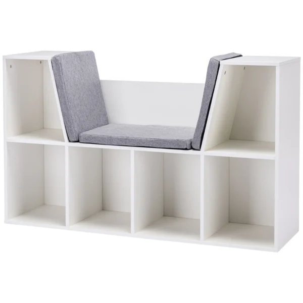 Kinderboekenkast met zitkruk kinderbank met 6 vakken zitkist met 3 kussens speelgoedkist vanaf 3 jaar wit+grijs 103 x 30 x 62 cm 1