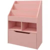 Kinderen boekenkast kinderkast met lade, 3 opbergvakken en 2 open vakken, opbergrek voor kinderkamer, speelkamer, roze, 60 x 29,9 x 90 cm 1